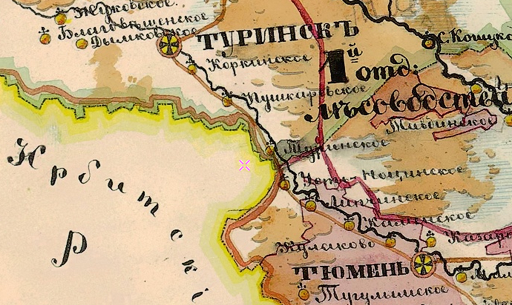 Карта Тобольской и Томской губерний 1874 года. Фрагмент.