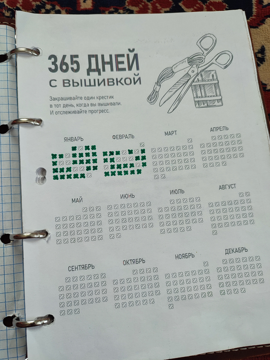 Зелёным отмечены дни, когда я вышивала