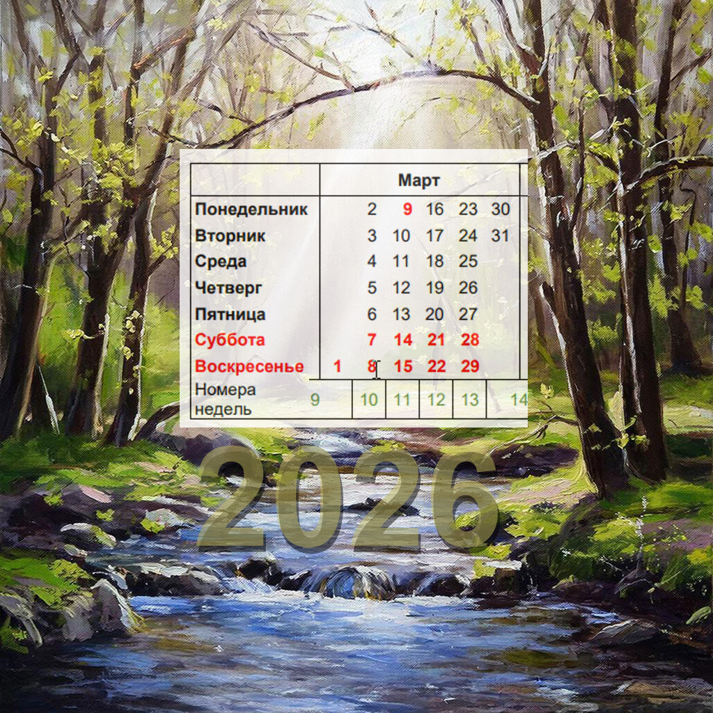 Производственный календарь на март 2026 года