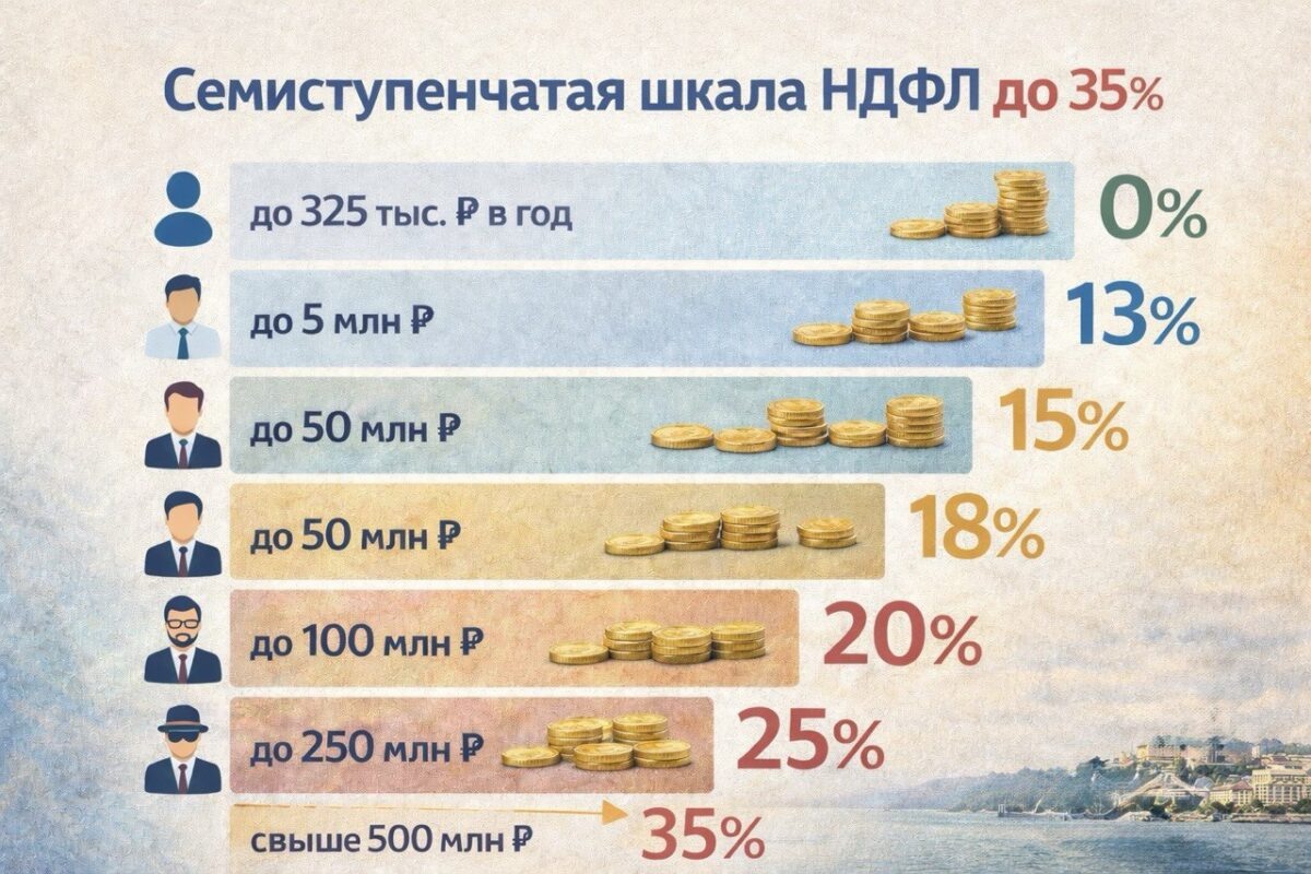  📷     В Госдуму внесли законопроект о семиступенчатой шкале НДФЛ со ставкой до 35% //Источник: законопроект № 1160313-8, иллюстрация: Городской репортер