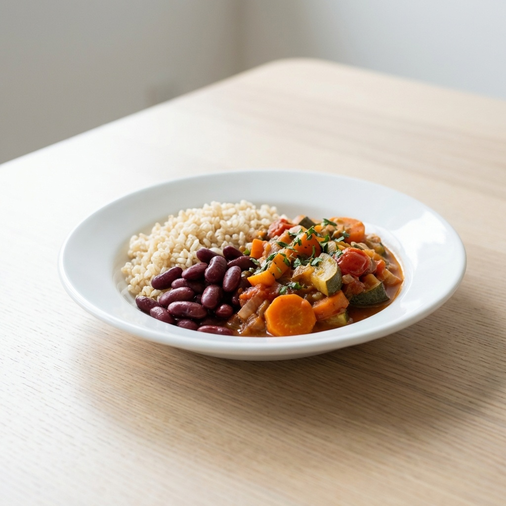 бурый рис + фасоль красная + овощное рагу  