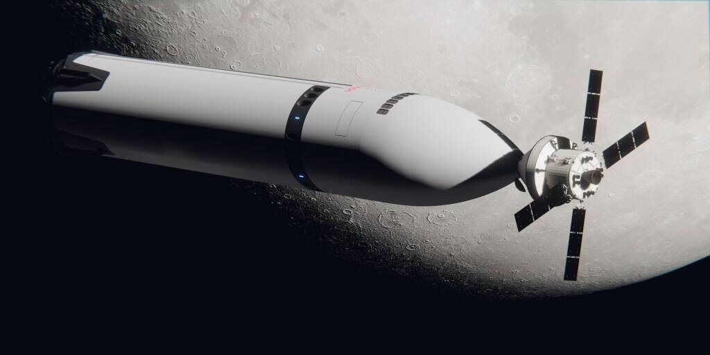    Стыковка лунной версии Starship с кораблем Orion в представлении художника / © SpaceX