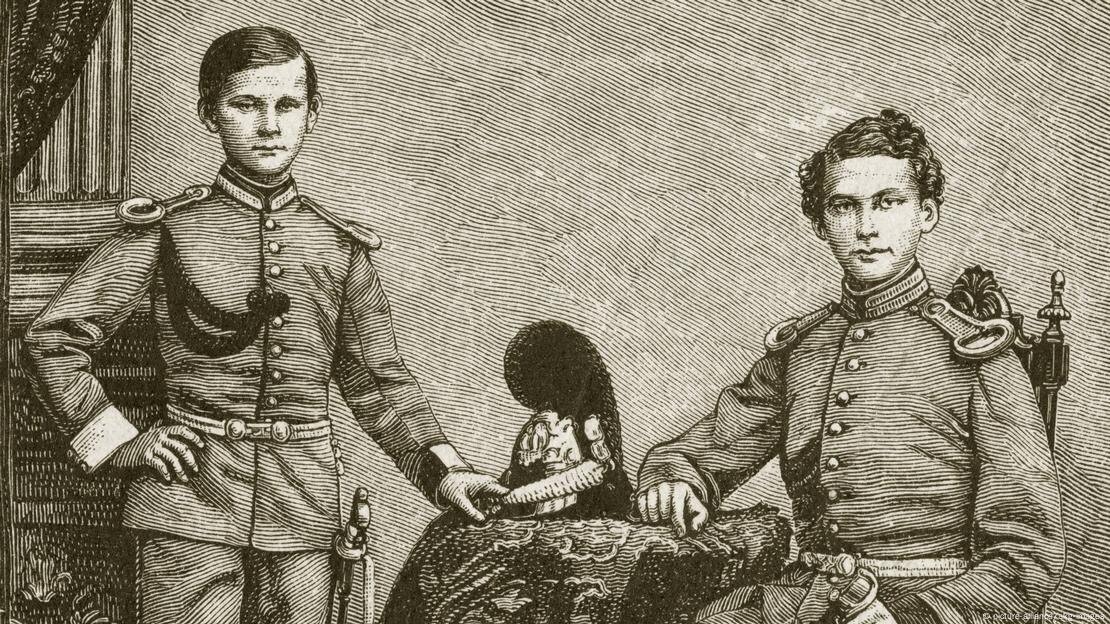 Баварский кронпринц Людвиг (справа) вместе с братом — принцем Отто на гравюре 1845 года