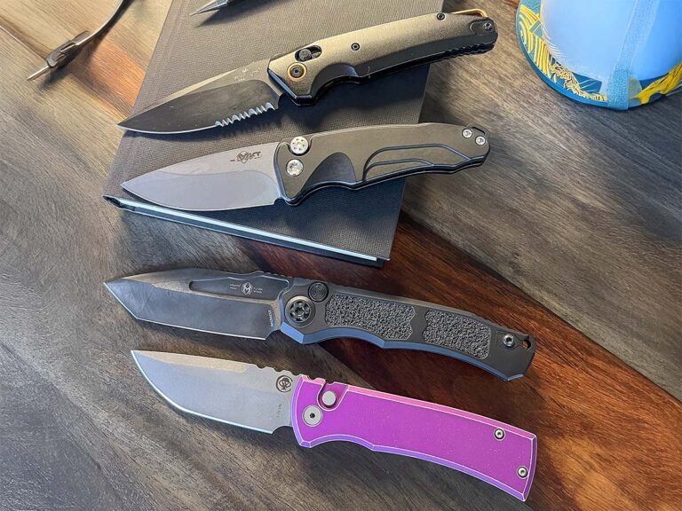 Четыре ножа американского производства: Bear Ops KATAKT II, Medford Knife & Tool Smooth Criminal, Heretic Knives Wraith V.4 и Pro-Tech/Chaves Knives Redencion 229.