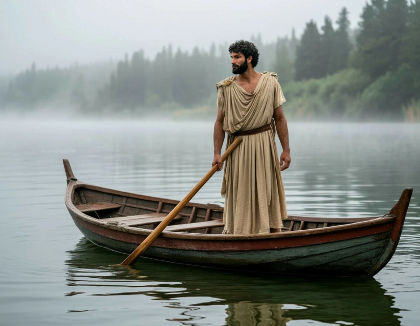 Гребец на реке в тумане. Иллюстрация к рассказу «Монетка»