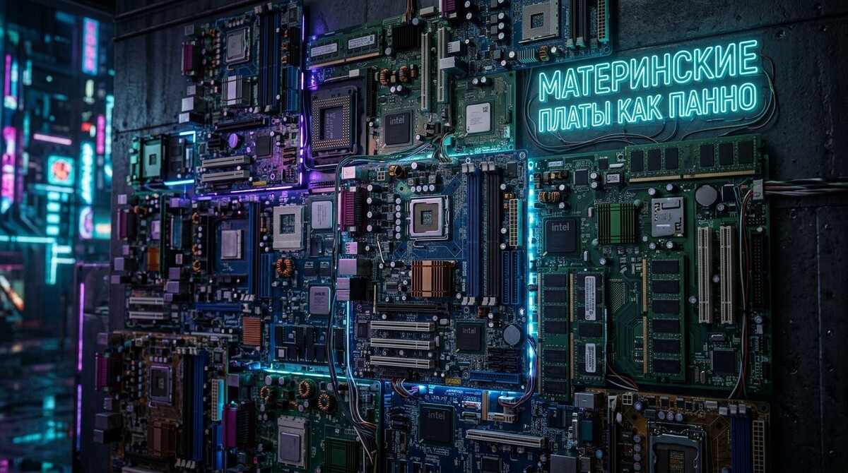 Материнские платы как панно. Создание киберпанк-декора на стену из старых комплектующих.