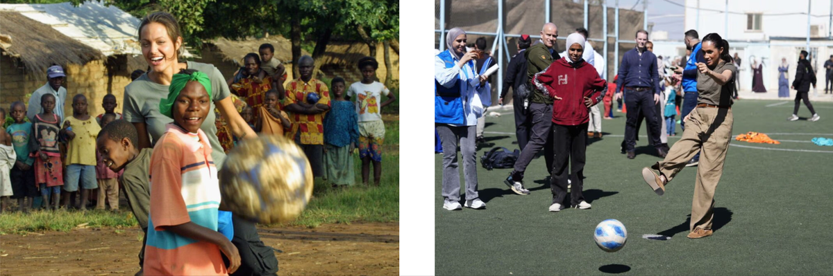 Анджелина Джоли и Меган Маркл играют футбол с беженцами