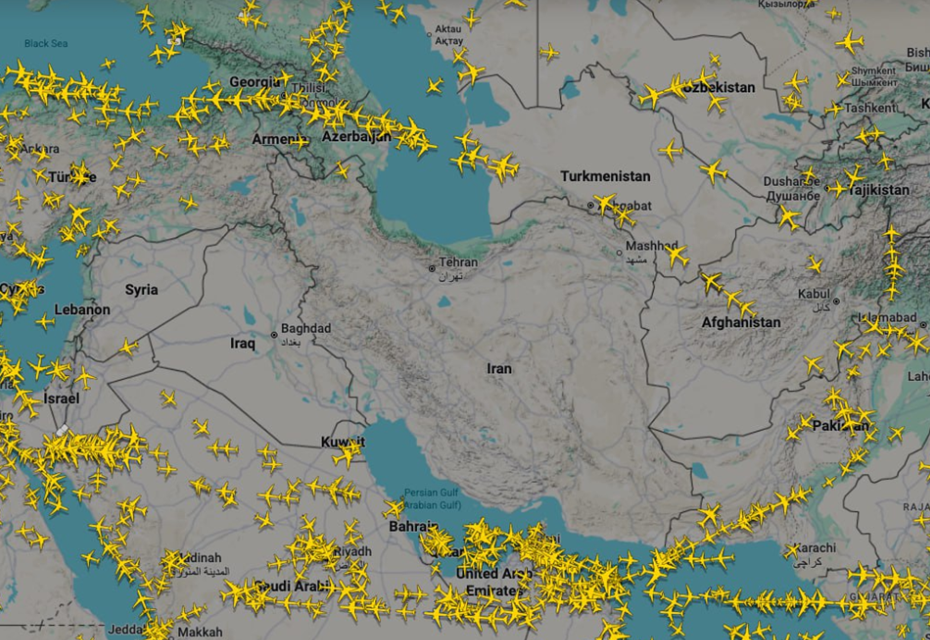    Закрытое небо над Ираном, утро 28 февраля 2026 Автор фото: flightradar24.com