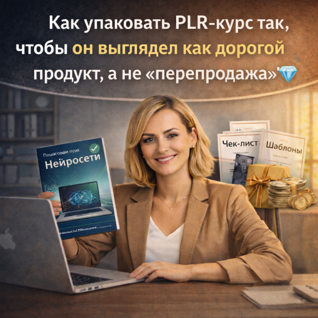 Как упаковать PLR-курс так, чтобы он выглядел как дорогой продукт, а не «перепродажа» 💎