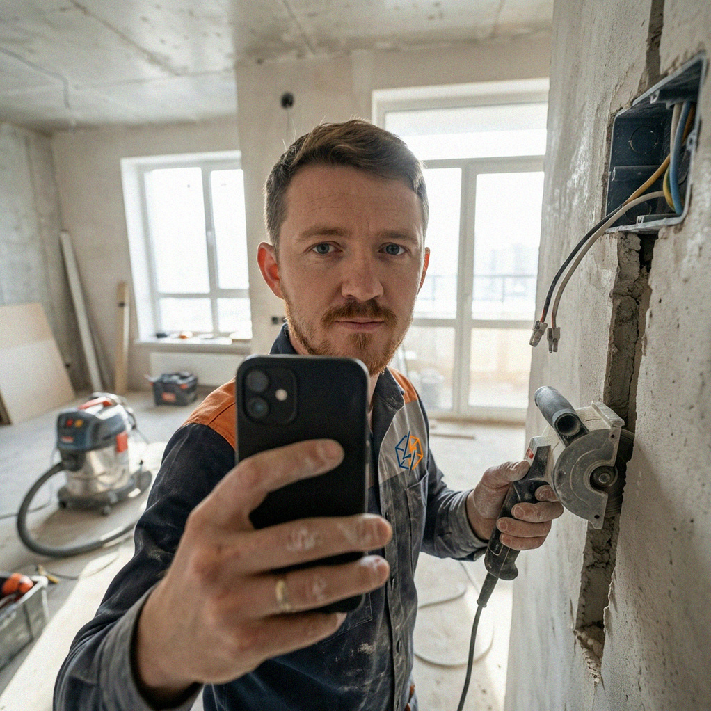    Этапы переноса розетки и подготовки стены на кухне 3DElectro