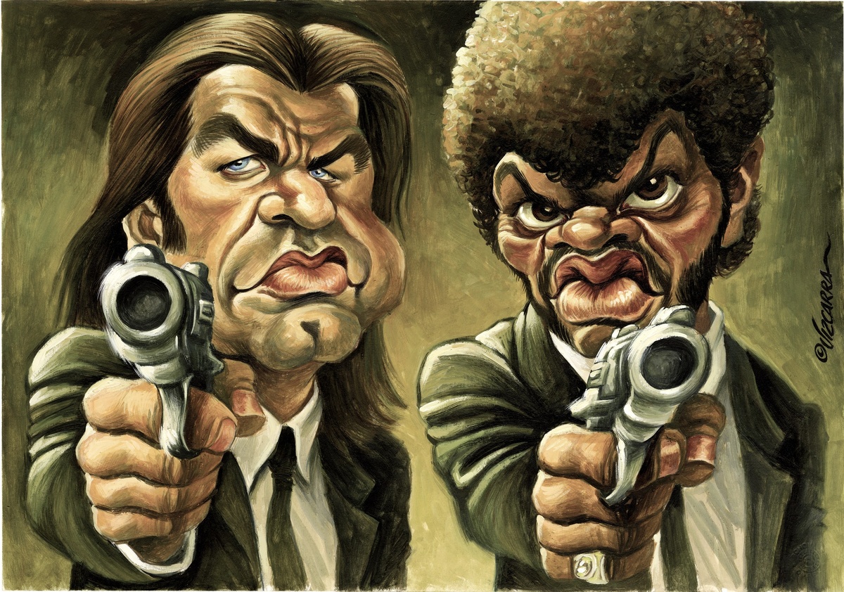 ШАРЖ ОТ ХУДОЖНИКА КАРИКАТУРИСТА ЖОАНА ВИСКАРРА / Joan Vizcarra / НА ПЕРСОНАЖЕЙ И АКТЕРОВ В ФИЛЬМЕ " КРИМИНАЛЬНОЕ ЧТИВО "