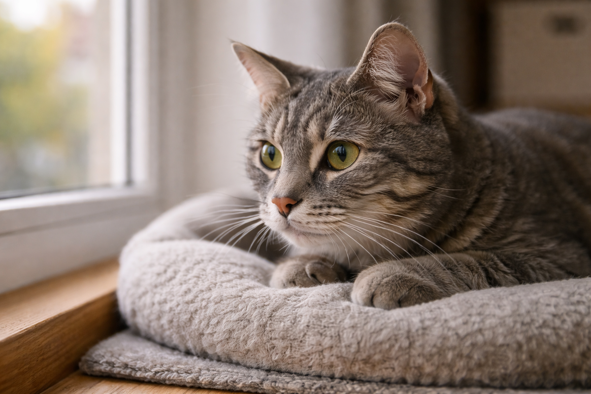 Кошка у окна внимательно считывает пространство.