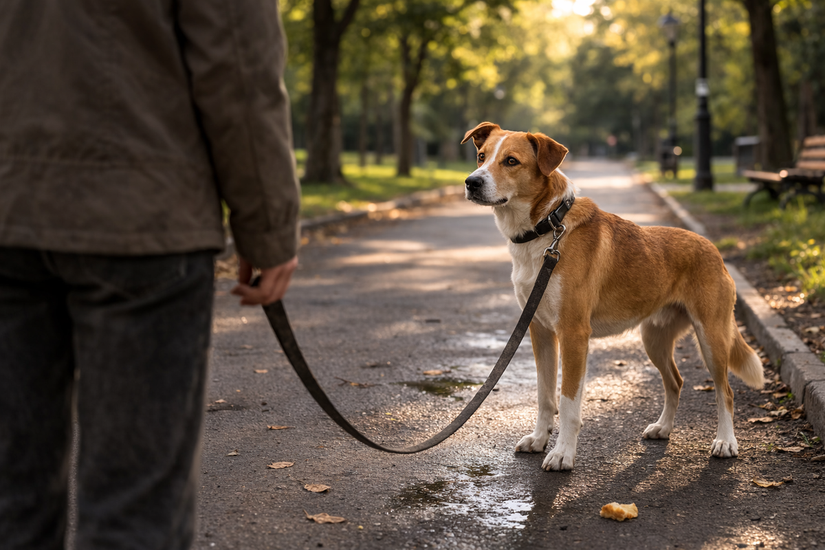 Спокойный «оставь» на прогулке: собака слышит слово и выбирает человека.