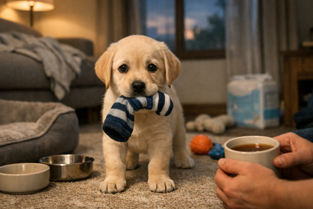 Первая ночь со щенком лабрадора.
