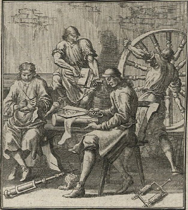  Гильдия вязальщиков. Вязальщики чулок. Автор: Кристоф Вайгель. (1698) 