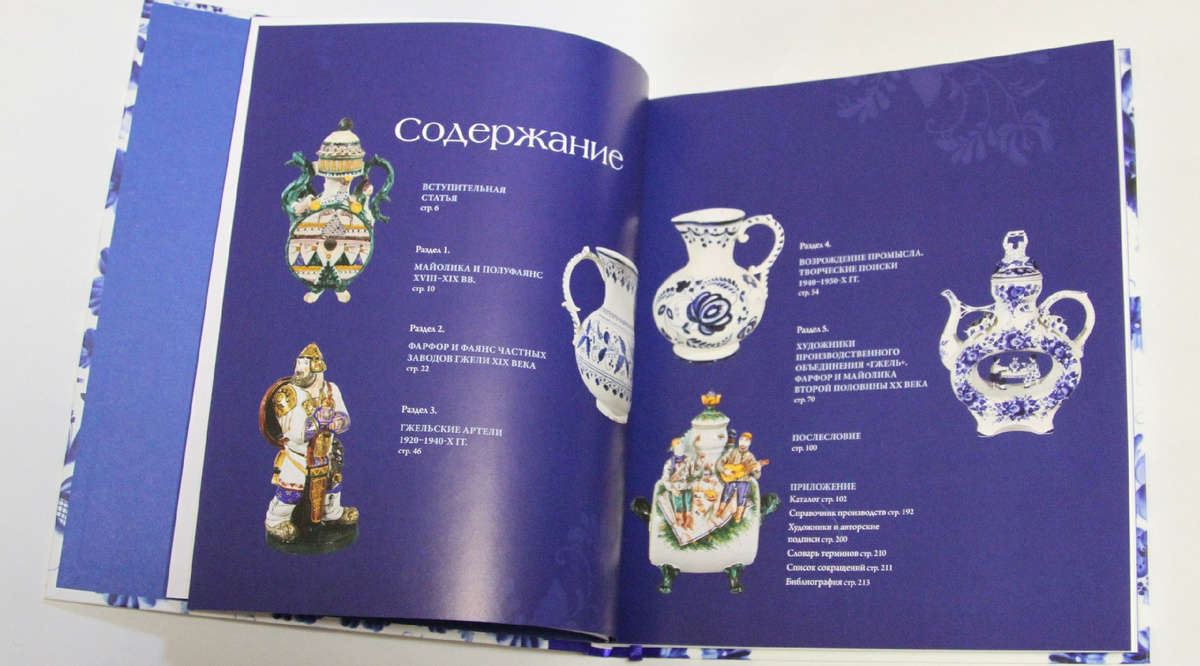 Содержание альбома «ГЖЕЛЬ. Русский промысел XVIII-XIX века» (листать вправо).