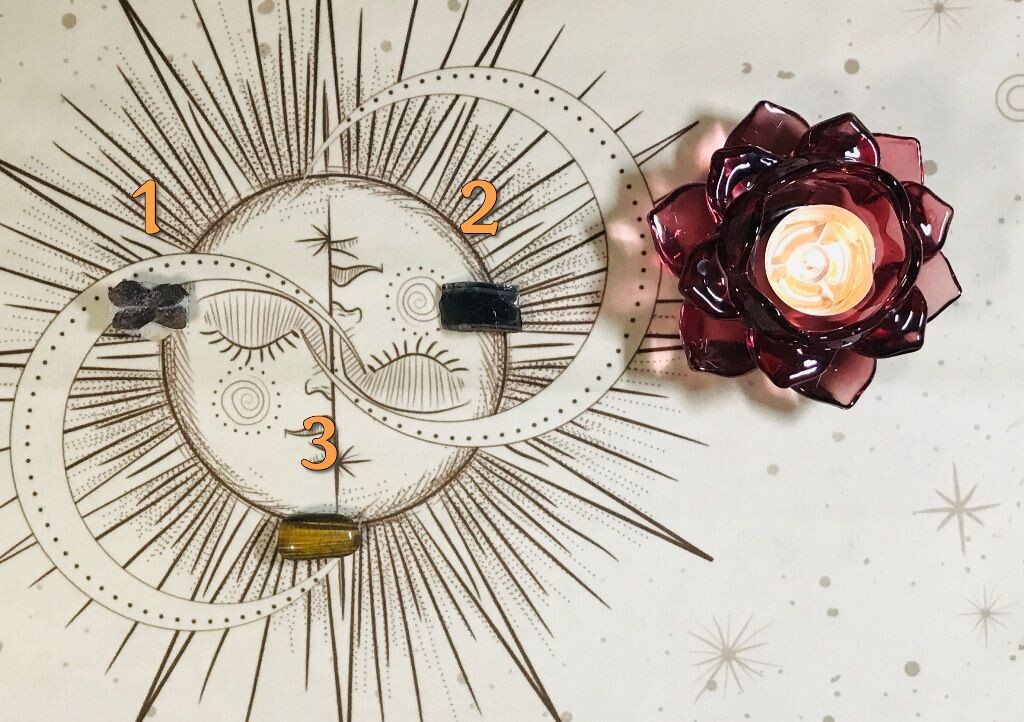 1. Ставролит; 2. Обсидиан; 3. Тигровый глаз