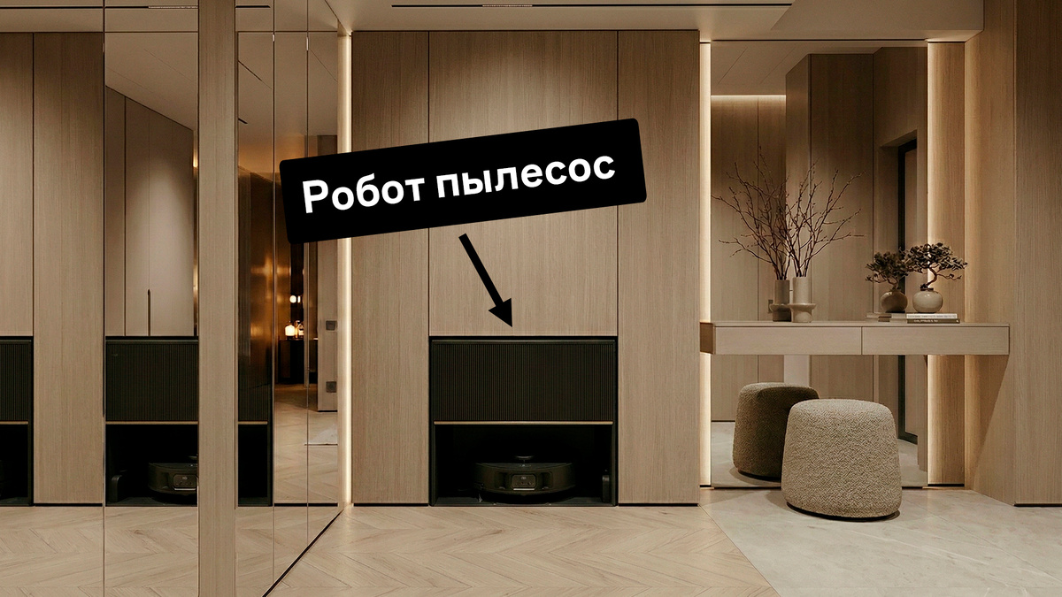 Робот пылесос в нише шкафа прихожей