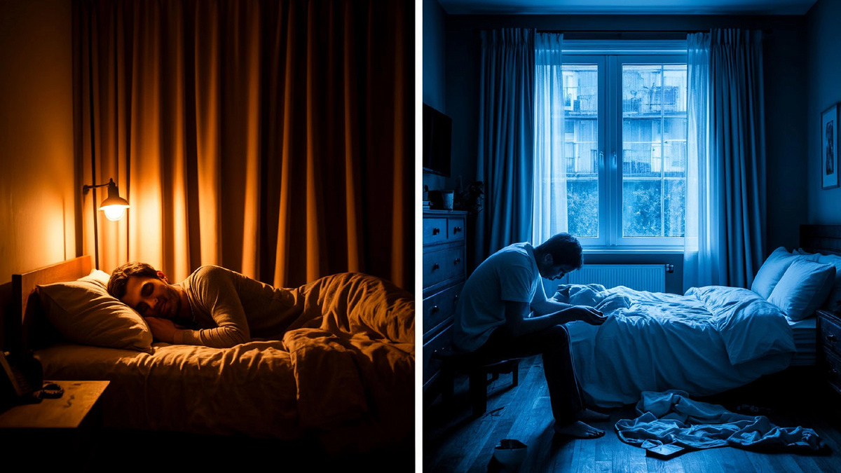 Две стороны одной спальни. Слева — уют и глубокий сон. Справа — бессонница и борьба со светом. Всего полметра ткани решают, каким будет ваше утро. Выбирайте свою сторону.