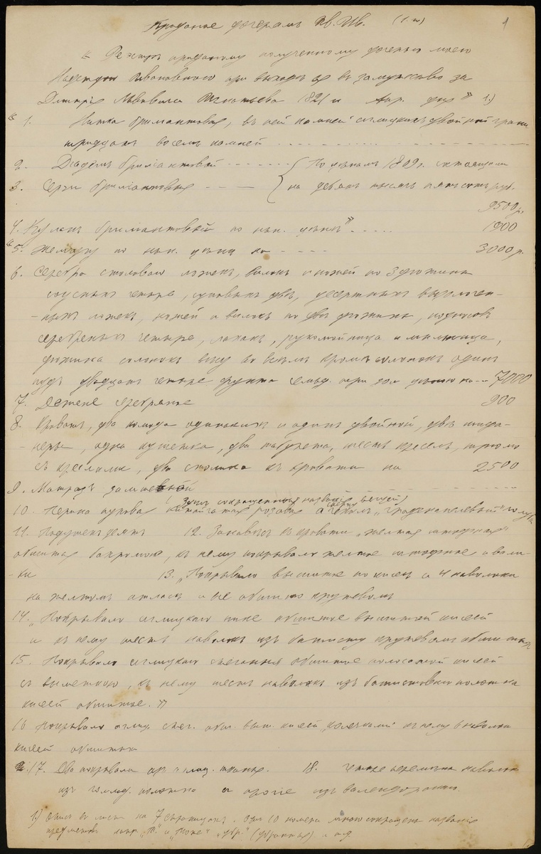 «Роспись приданого», которое некий Ильин дал своим дочерям, выходившим замуж в 1820 и 1826 году. Страница из документа.
