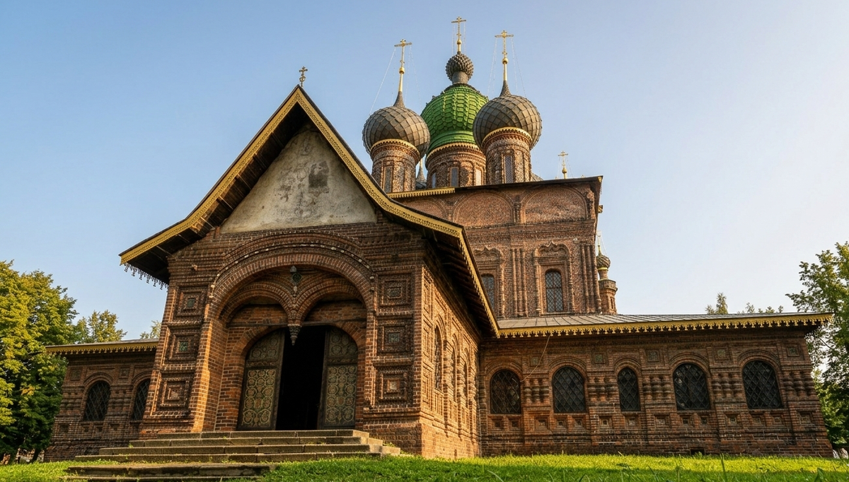 Этот ракурс позволяет оценить сложность и гармонию постройки, которая по праву считается вершиной русского зодчества XVII века.