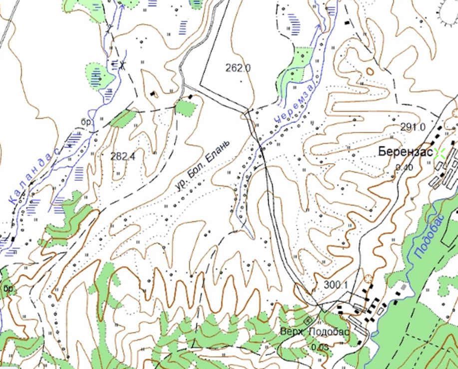 Урочище Большая Елань. Фрагмент карты, 2001г.