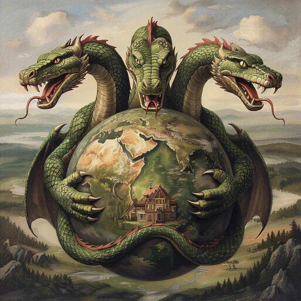 Трёхголовый змей. Создано с помощью ИИ. 