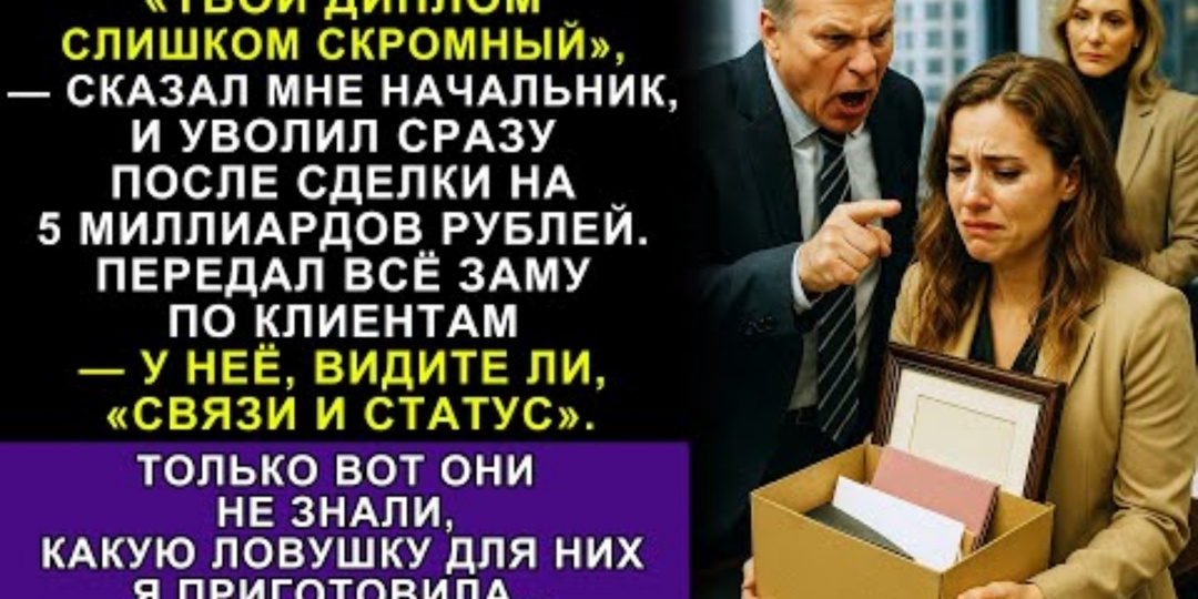 Меня уволили сразу после сделки на 5 млрд: «Твой диплом слишком скромный». Через месяц они умоляли вернуться — но я сделала им ещё хуже