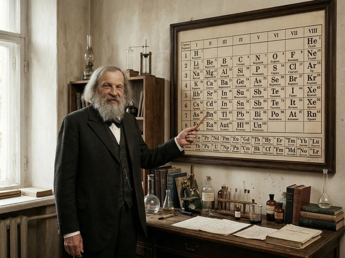 Дмитрий Иванович Менделеев — русский учёный-энциклопедист: химик, физикохимик, физик, метролог, экономист, технолог, геолог, метеоролог, нефтяник, педагог, воздухоплаватель, приборостроитель. 