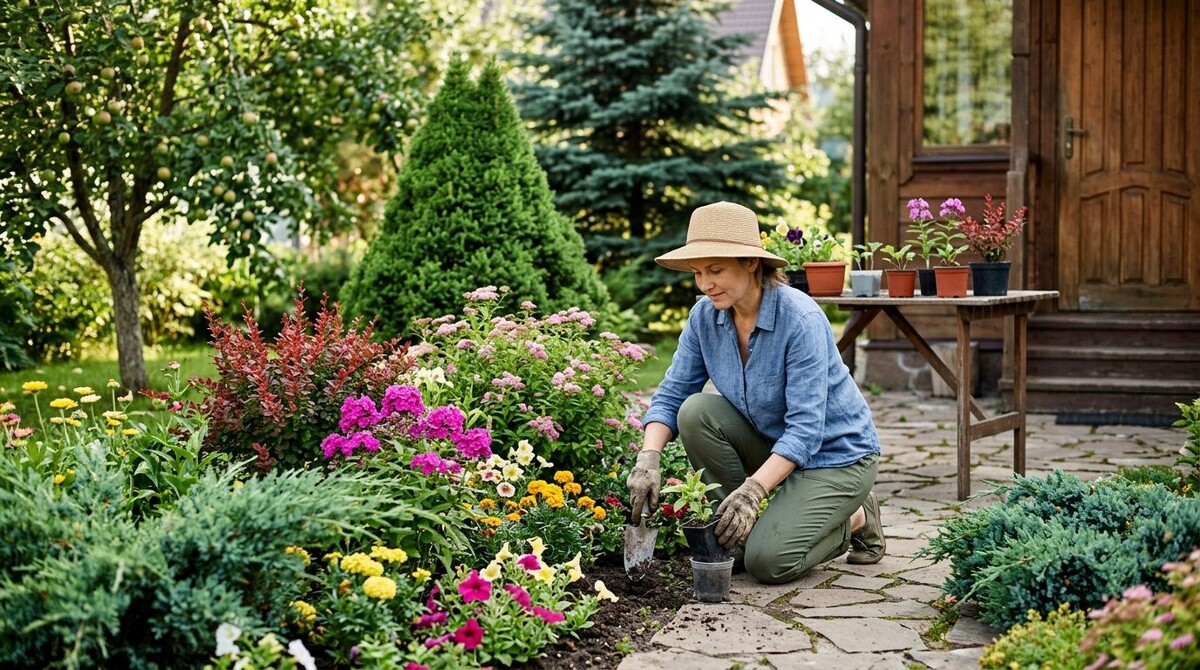 Садовая дорожка с цветами