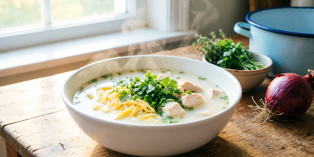 🔥 Грузинский суп “Чихиртма” по-ростовски: курица, яйцо и укроп за 142 ₽.