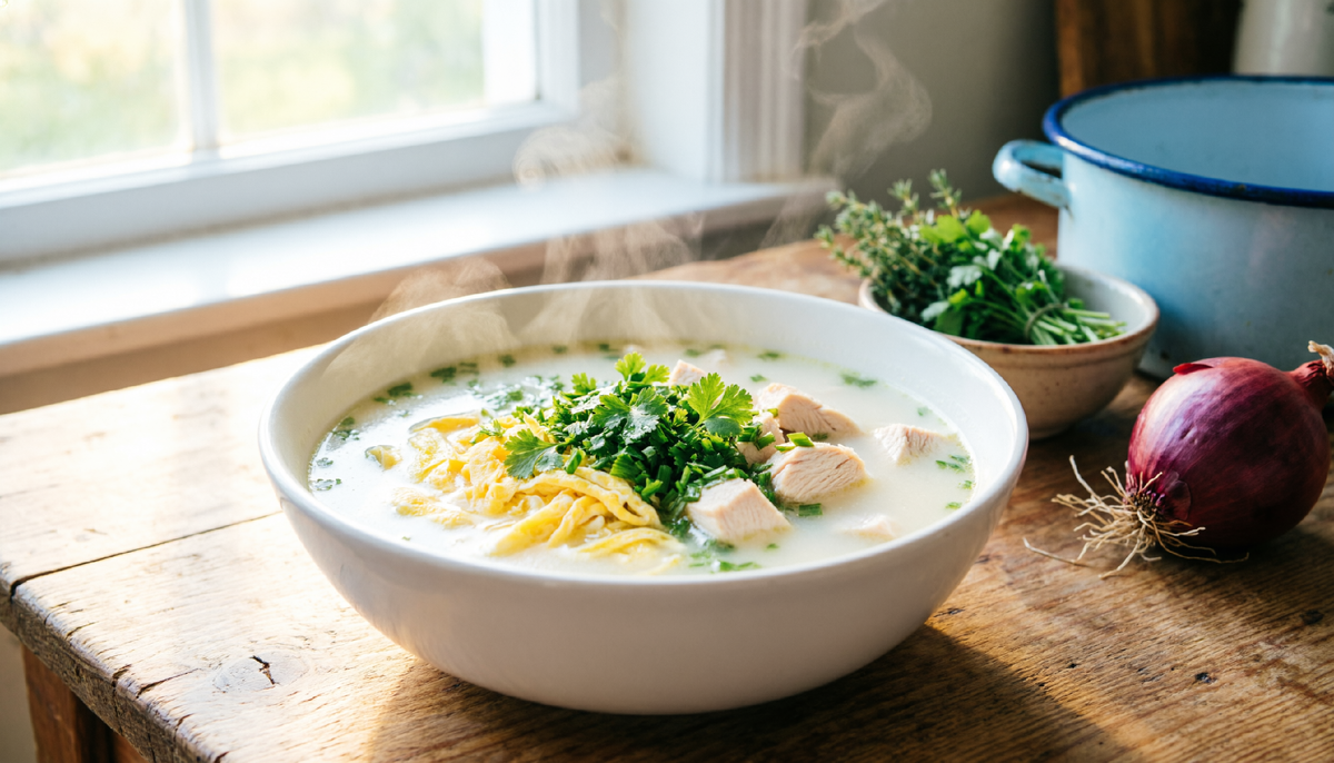 🔥 Грузинский суп “Чихиртма” по-ростовски: курица, яйцо и укроп за 142 ₽.  