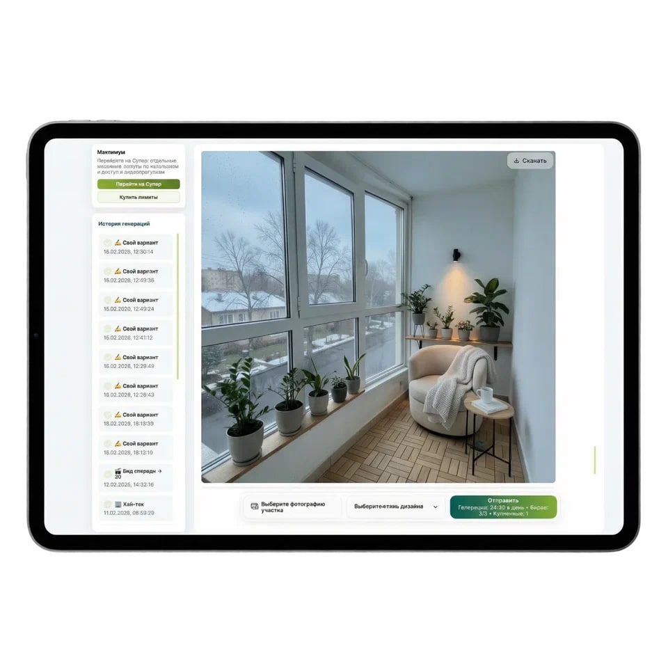 Так выглядит ИИ-дизейнер LandComp, куда вы можете загрузить фотографию не только сада, но и балкона