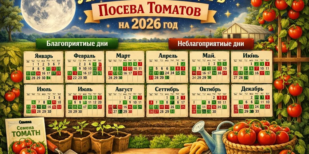 ЛУННЫЙ КАЛЕНДАРЬ ПОСЕВА ТОМАТОВ НА 2026 ГОД