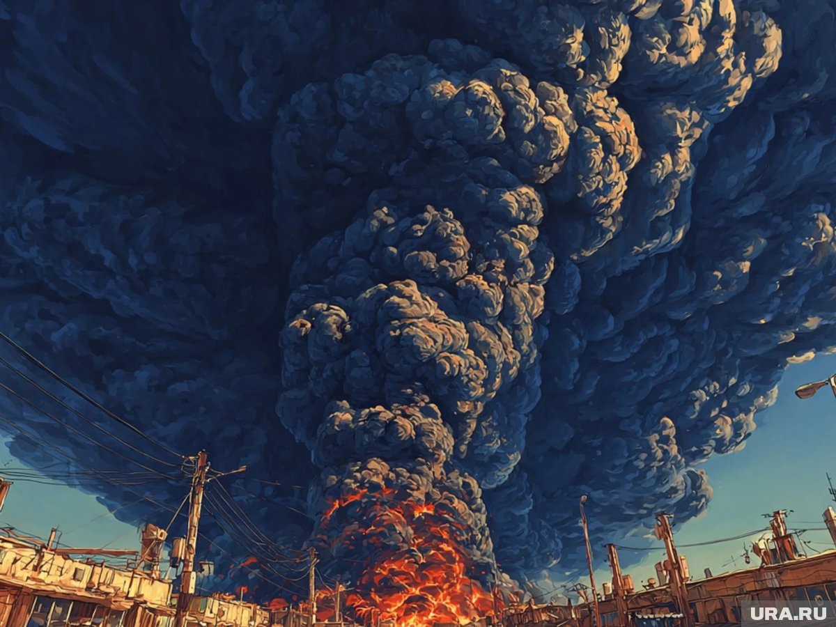     Со стороны торгового центра виден густой столб дыма (архивное фото)