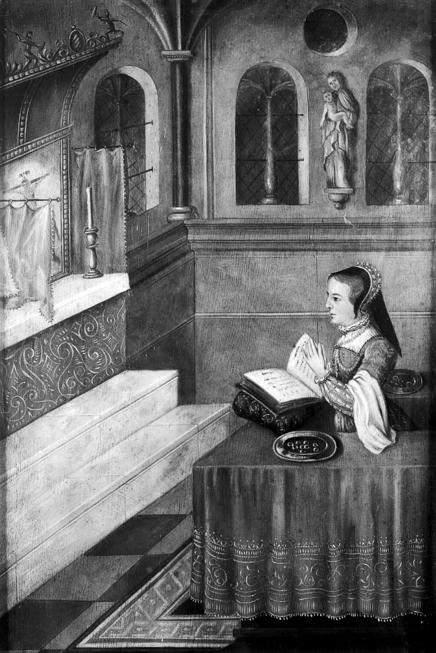 Королева Мария благословляет кольца от судорог. Картина маслом Х. Хеймана