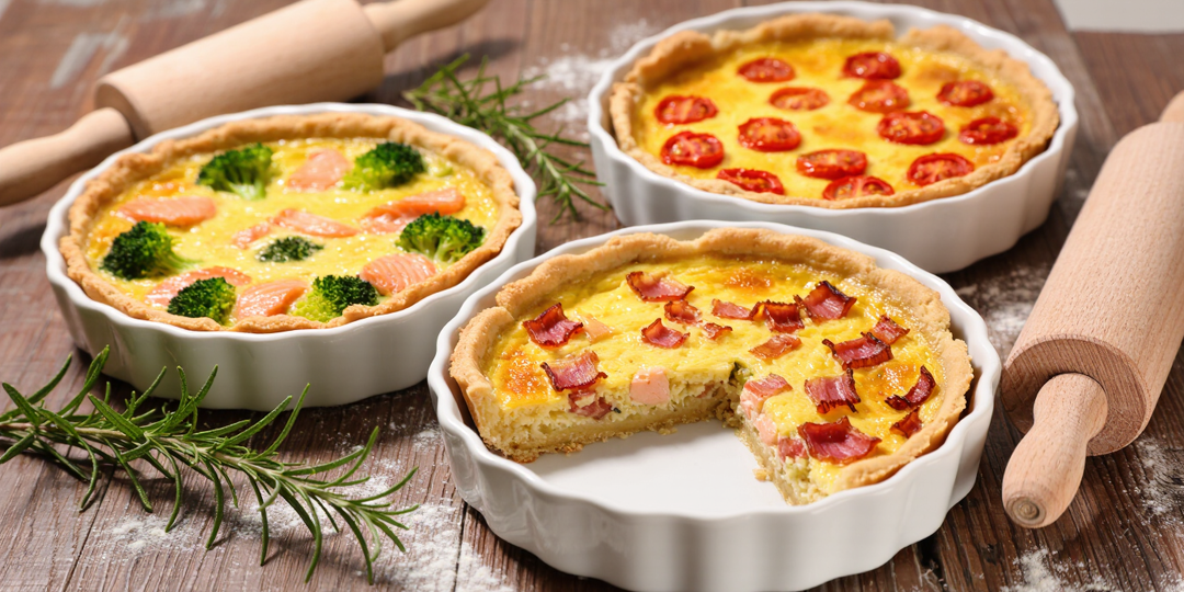 Французская классика, которая получается у всех: 3 вида киша (Лорен, с брокколи и лососем, с помидорами черри и фетой)