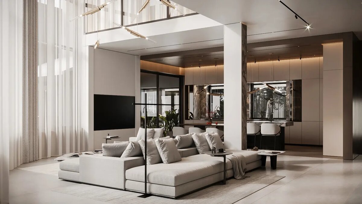 Дизайн интерьера загородного дома в современном стиле, работа студии VPROEKTE