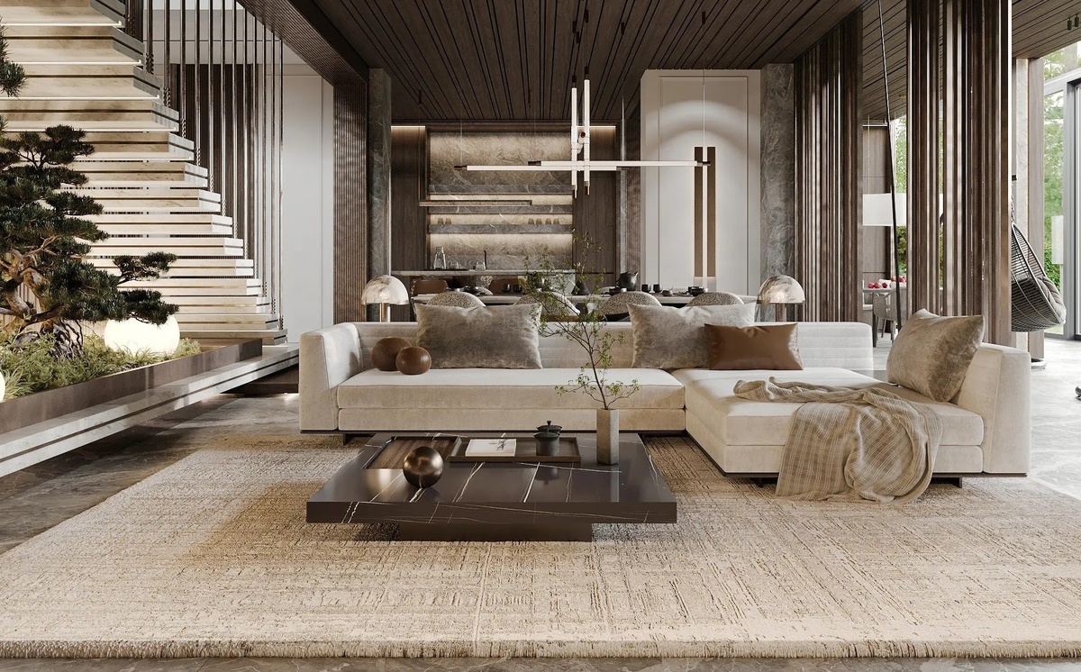 Дизайн интерьера загородного дома в современном стиле, работа студии VPROEKTE