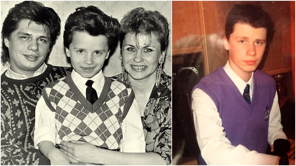 На фото: Гарик Харламов в детстве с родителями (слева) и юности (справа)