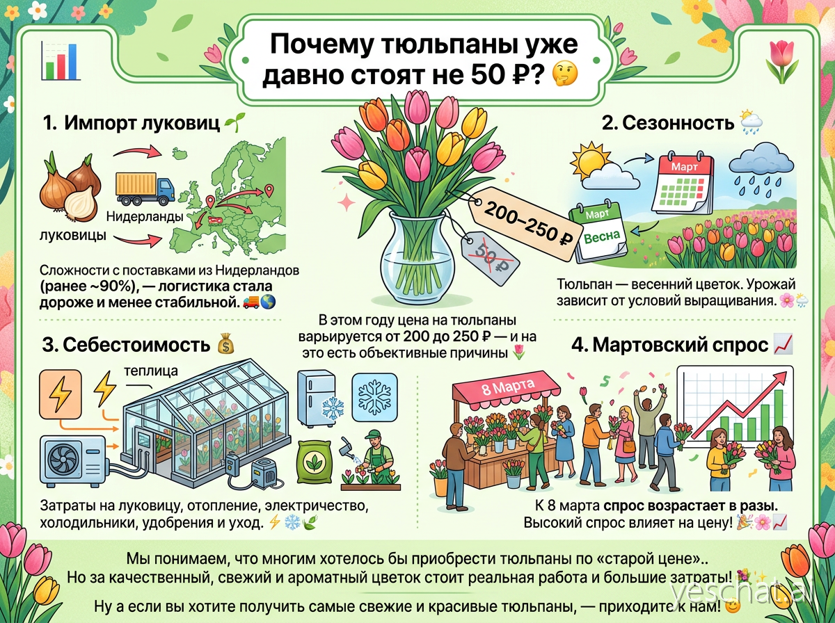 Почему тюльпаны уже давно стоят не 50 ₽? 🤔