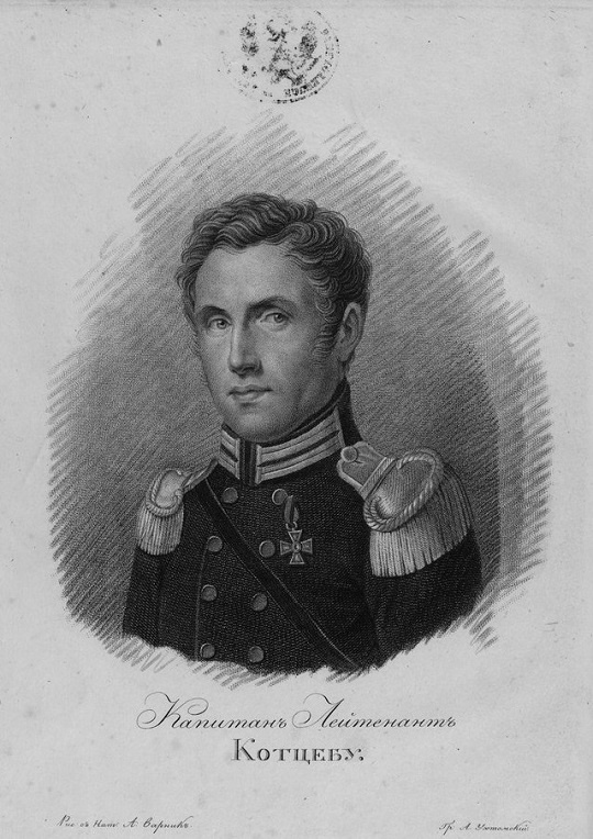 Портрет капитана-лейтенанта О. Е. Коцебу.
Рисунок с натуры А. Г. Варнека (1819), гравирован А. Г. Ухтомским.