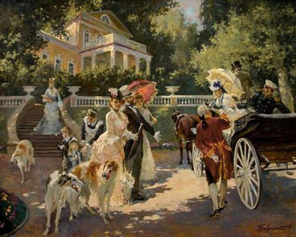 художник Владимир Первунинский «Дворянская усадьба. Летняя прогулка».