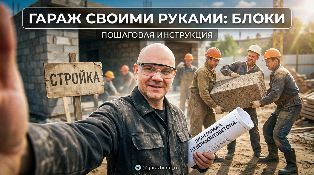    На фото процесс строительства гаража из керамзитобетонных блоков. Zero8