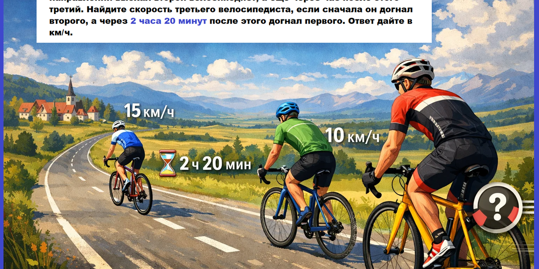 Задача из ЕГЭ по математике про 3-х велосипедистов
