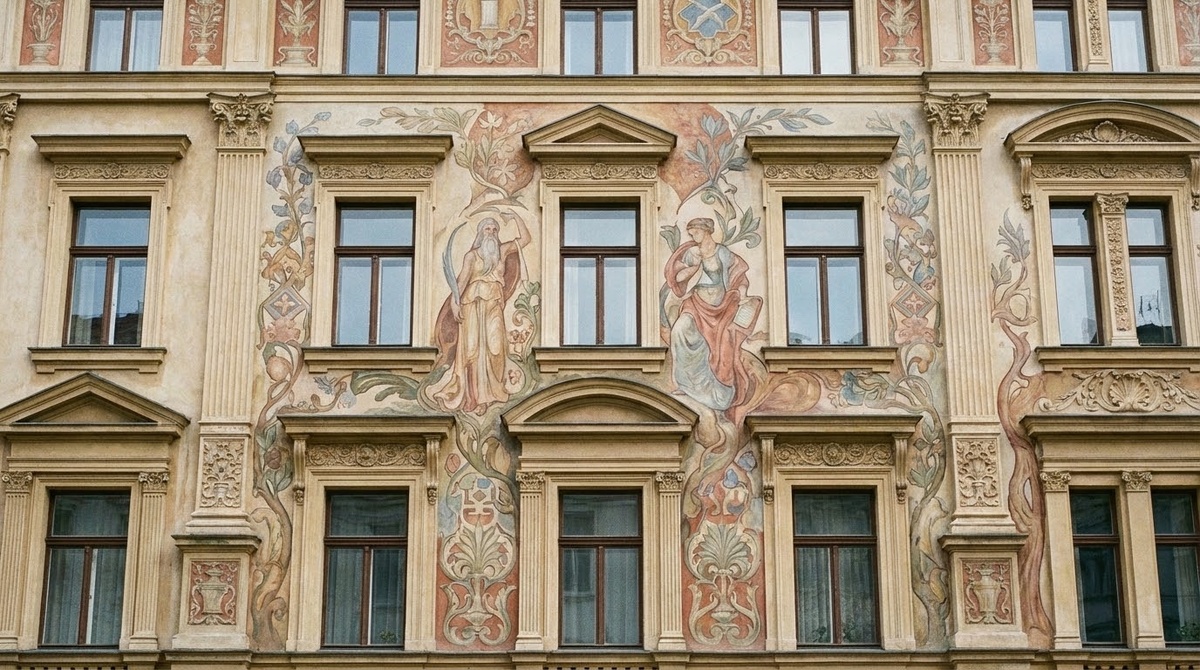 Историческая фасадная роспись в классическом архитектурном стиле