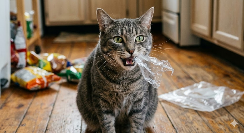 Моя кошка начала есть… пластик