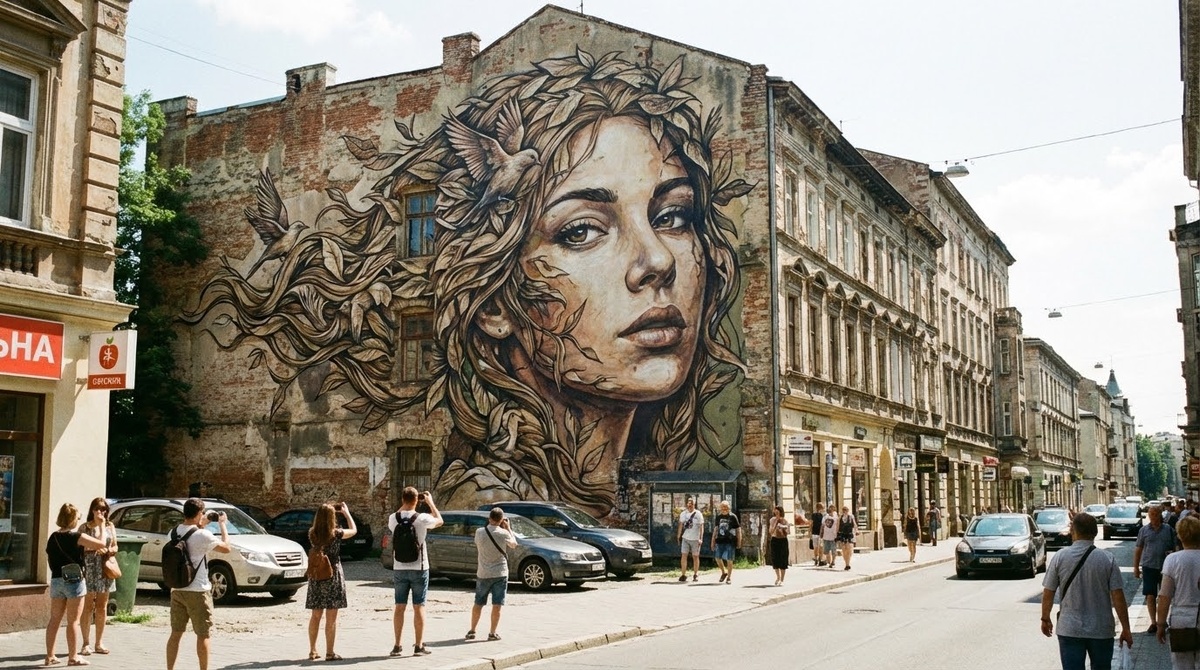 Художественная роспись фасада в стиле современного портретного реализма