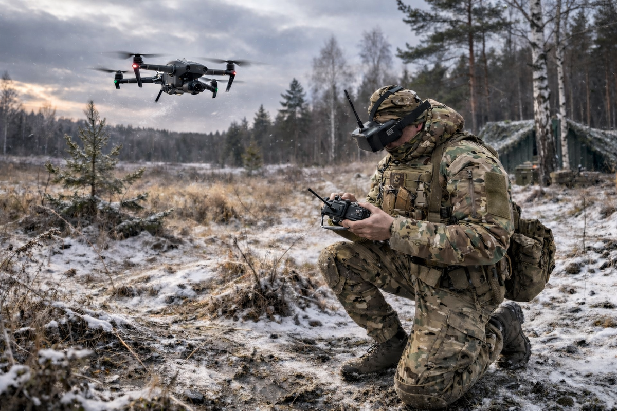 Оператор БПЛА запускает дрон