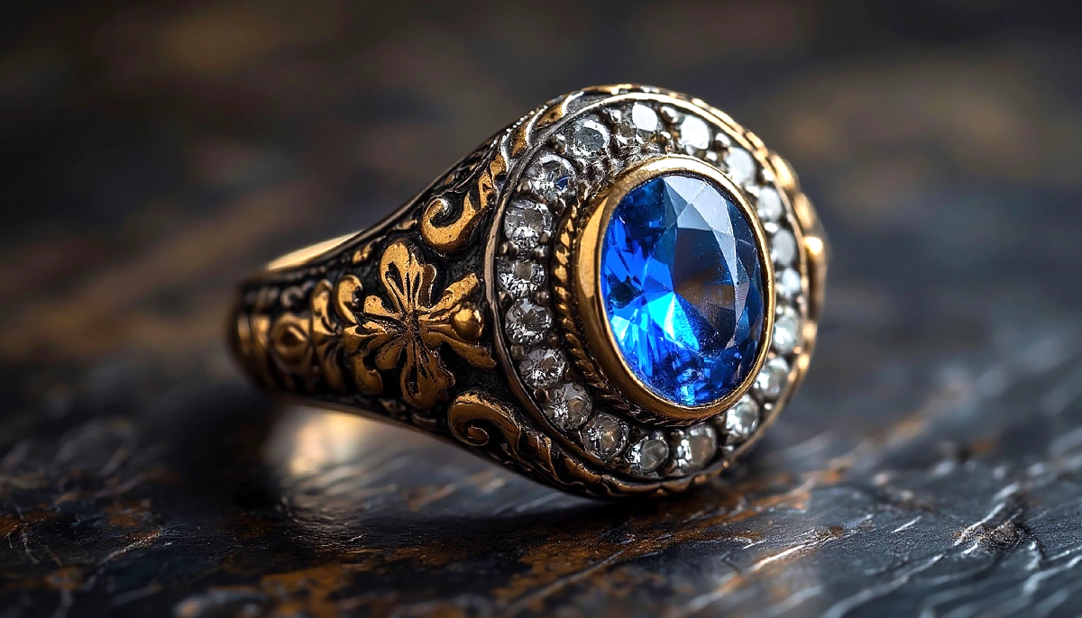 Старинное кольцо включало в себя синтетический камень.